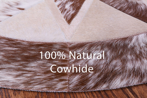 Brown & White Round Patchwork Natural Cowhide Rug - 4' 0
