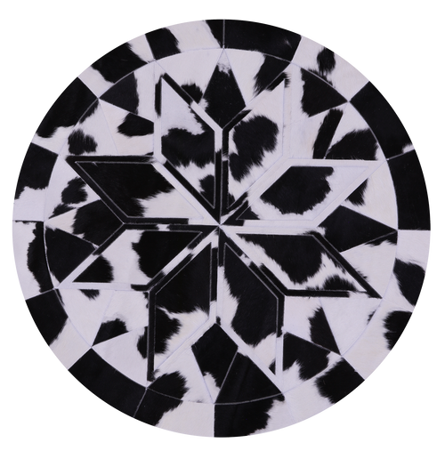 Black & White Round Star Patchwork Natural Cowhide Rug - 4' 0