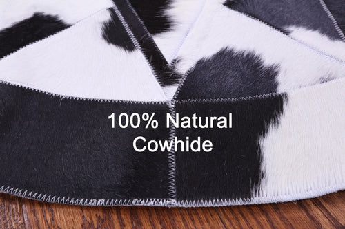 Black & White Round Star Patchwork Natural Cowhide Rug - 4' 0