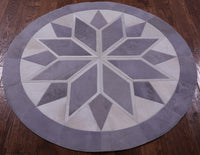 Thumbnail for Grey & White Round Patchwork Natural Cowhide Rug - 4' 0