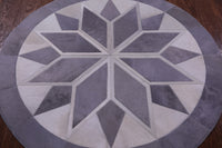 Thumbnail for Grey & White Round Patchwork Natural Cowhide Rug - 4' 0