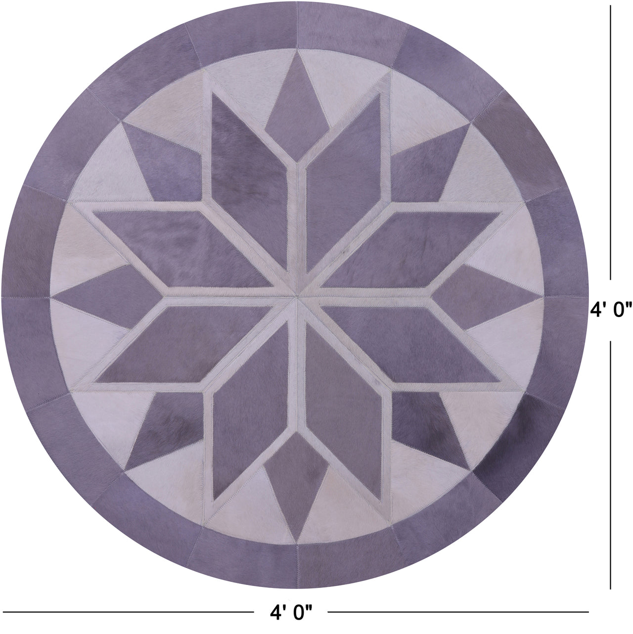 Grey & White Round Patchwork Natural Cowhide Rug - 4' 0" x 4' 0"
