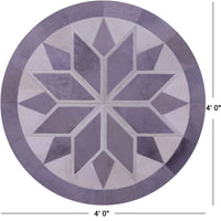 Thumbnail for Grey & White Round Patchwork Natural Cowhide Rug - 4' 0