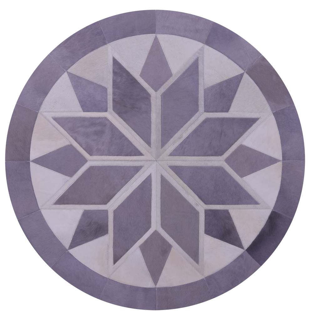Grey & White Round Patchwork Natural Cowhide Rug - 4' 0" x 4' 0"