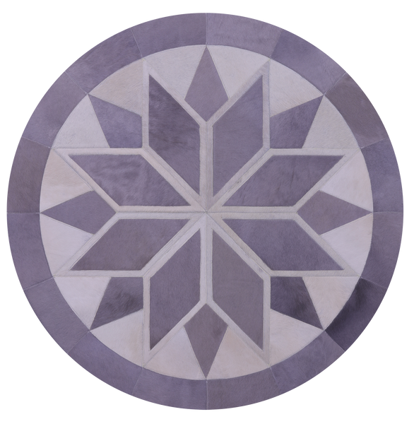Grey & White Round Patchwork Natural Cowhide Rug - 4' 0" x 4' 0"