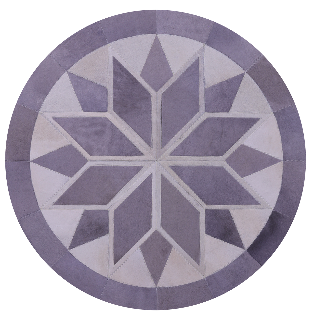 Grey & White Round Patchwork Natural Cowhide Rug - 4' 0" x 4' 0"