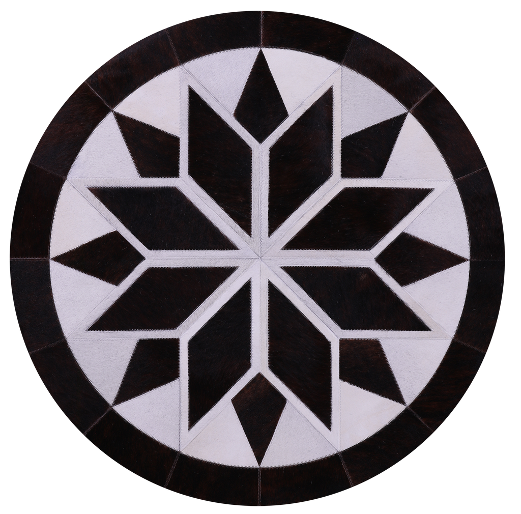 Brown & White Round Patchwork Natural Cowhide Rug - 4' 0" x 4' 0"