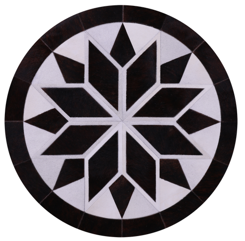 Brown & White Round Patchwork Natural Cowhide Rug - 4' 0