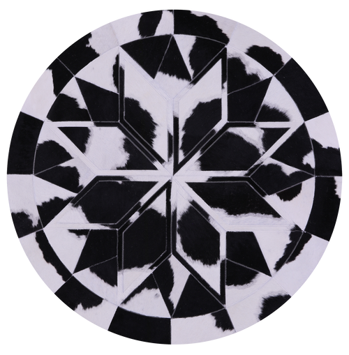 Black & White Round Patchwork Natural Cowhide Rug - 4' 0