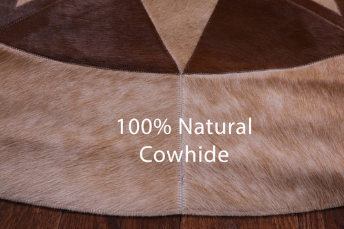 Brown Round Patchwork Natural Cowhide Rug - 6' 6