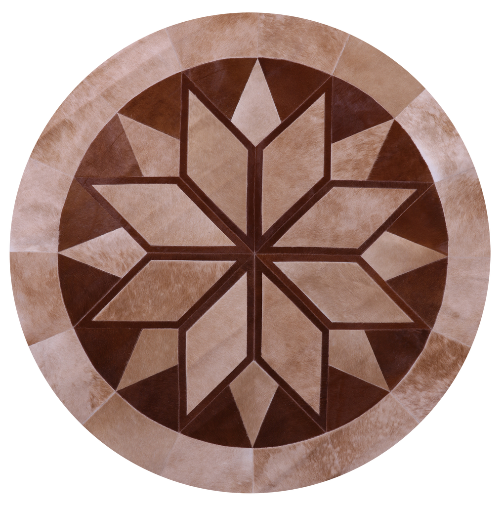 Brown Round Patchwork Natural Cowhide Rug - 6' 6" x 6' 6"