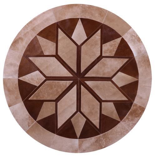 Brown Round Patchwork Natural Cowhide Rug - 6' 6