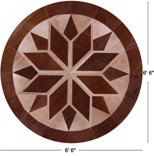 Brown Round Patchwork Natural Cowhide Rug - 6' 6