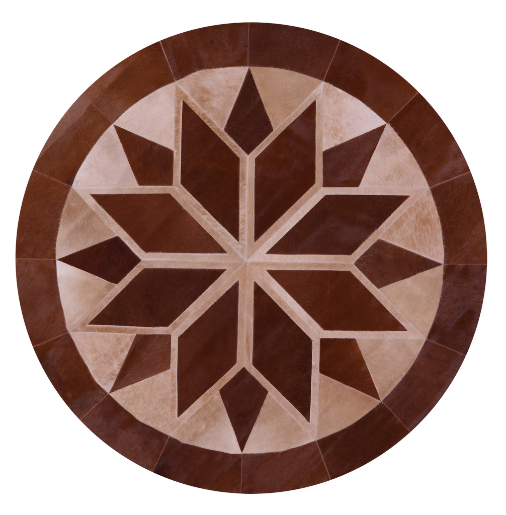 Brown Round Patchwork Natural Cowhide Rug - 6' 6" x 6' 6"