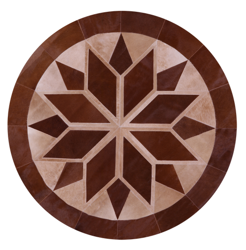 Brown Round Patchwork Natural Cowhide Rug - 6' 6