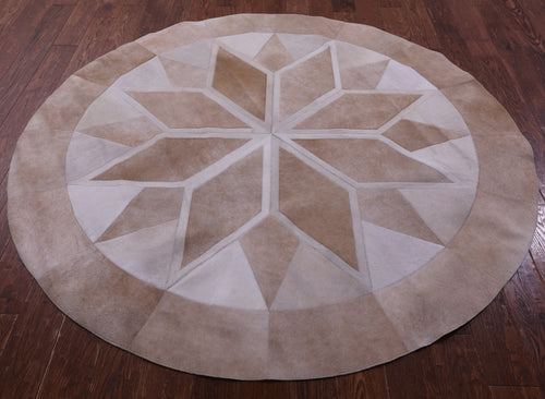 Brown Round Patchwork Natural Cowhide Rug - 6' 6
