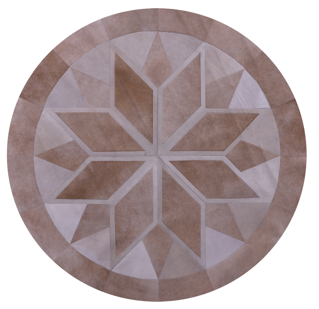 Brown Round Patchwork Natural Cowhide Rug - 6' 6" x 6' 6"