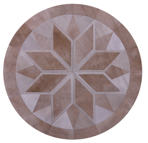 Brown Round Patchwork Natural Cowhide Rug - 6' 6