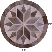Thumbnail for Brown Round Patchwork Natural Cowhide Rug - 6' 6