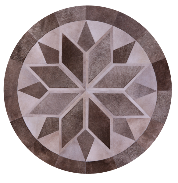 Brown Round Patchwork Natural Cowhide Rug - 6' 6" x 6' 6"