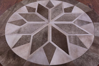 Thumbnail for Brown Round Patchwork Natural Cowhide Rug - 6' 6