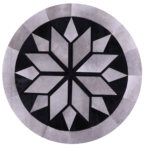 Grey Round Patchwork Black Natural Cowhide Rug - 6' 6