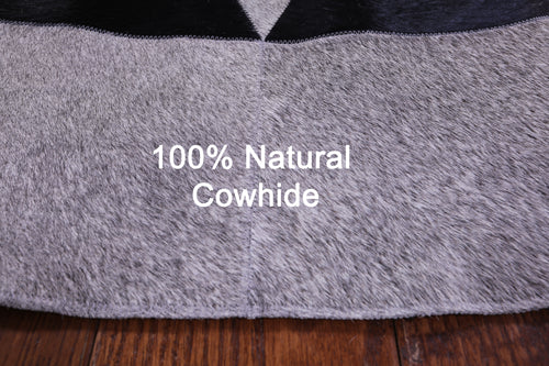 Grey Round Patchwork Black Natural Cowhide Rug - 6' 6