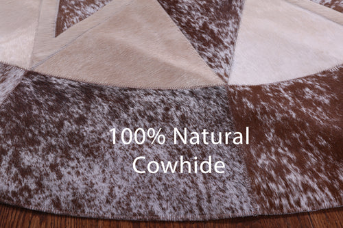 Brown Salt & Pepper Round Patchwork Natural Cowhide Rug - 6' 7