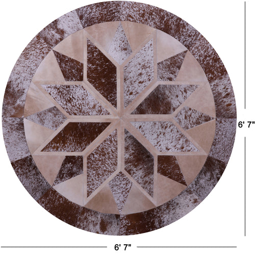 Brown Salt & Pepper Round Patchwork Natural Cowhide Rug - 6' 7
