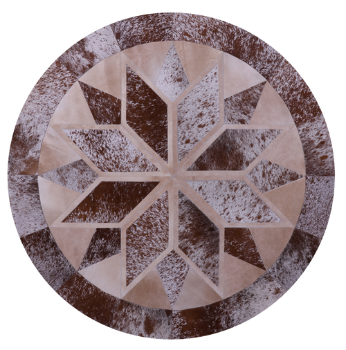 Brown Salt & Pepper Round Patchwork Natural Cowhide Rug - 6' 7