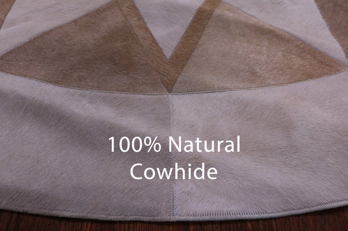 Brown Round Patchwork Natural Cowhide Rug - 6' 7