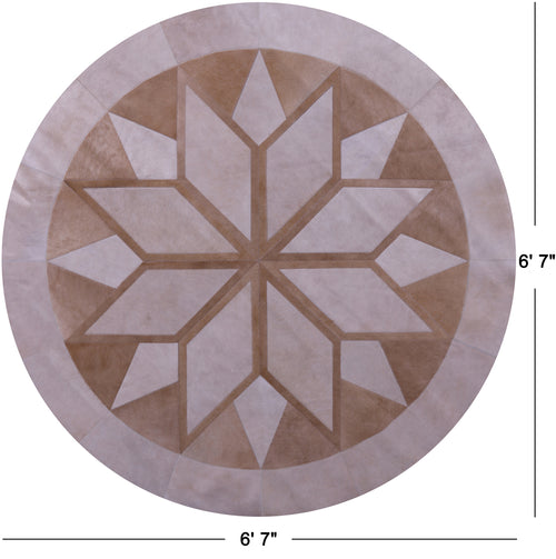 Brown Round Patchwork Natural Cowhide Rug - 6' 7