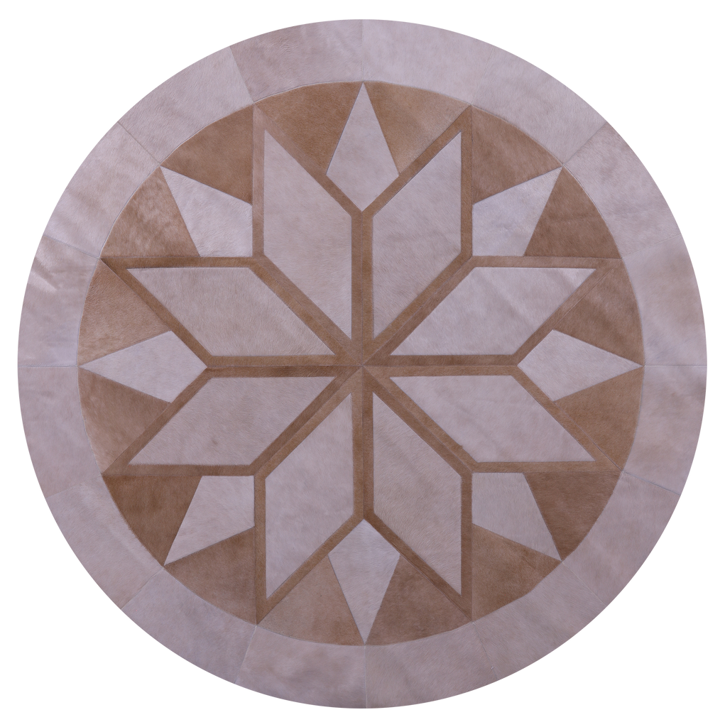 Brown Round Patchwork Natural Cowhide Rug - 6' 7" x 6' 7"