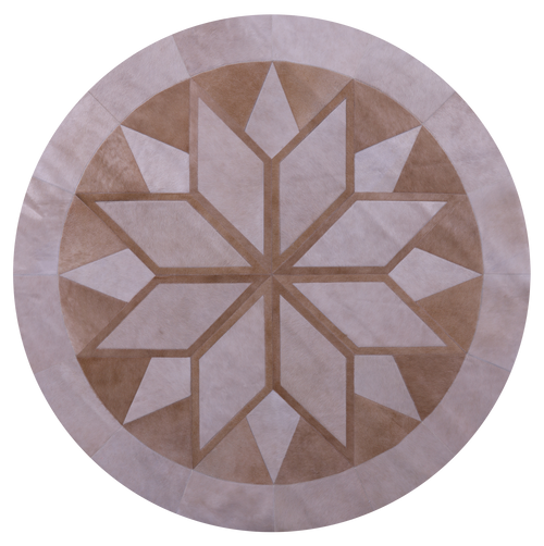Brown Round Patchwork Natural Cowhide Rug - 6' 7
