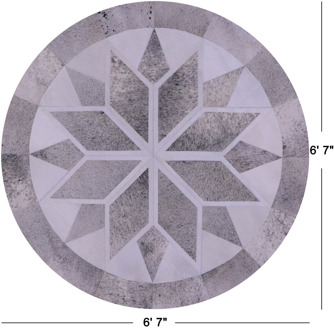 Grey & White Round Patchwork Natural Cowhide Rug - 6' 7" x 6' 7"