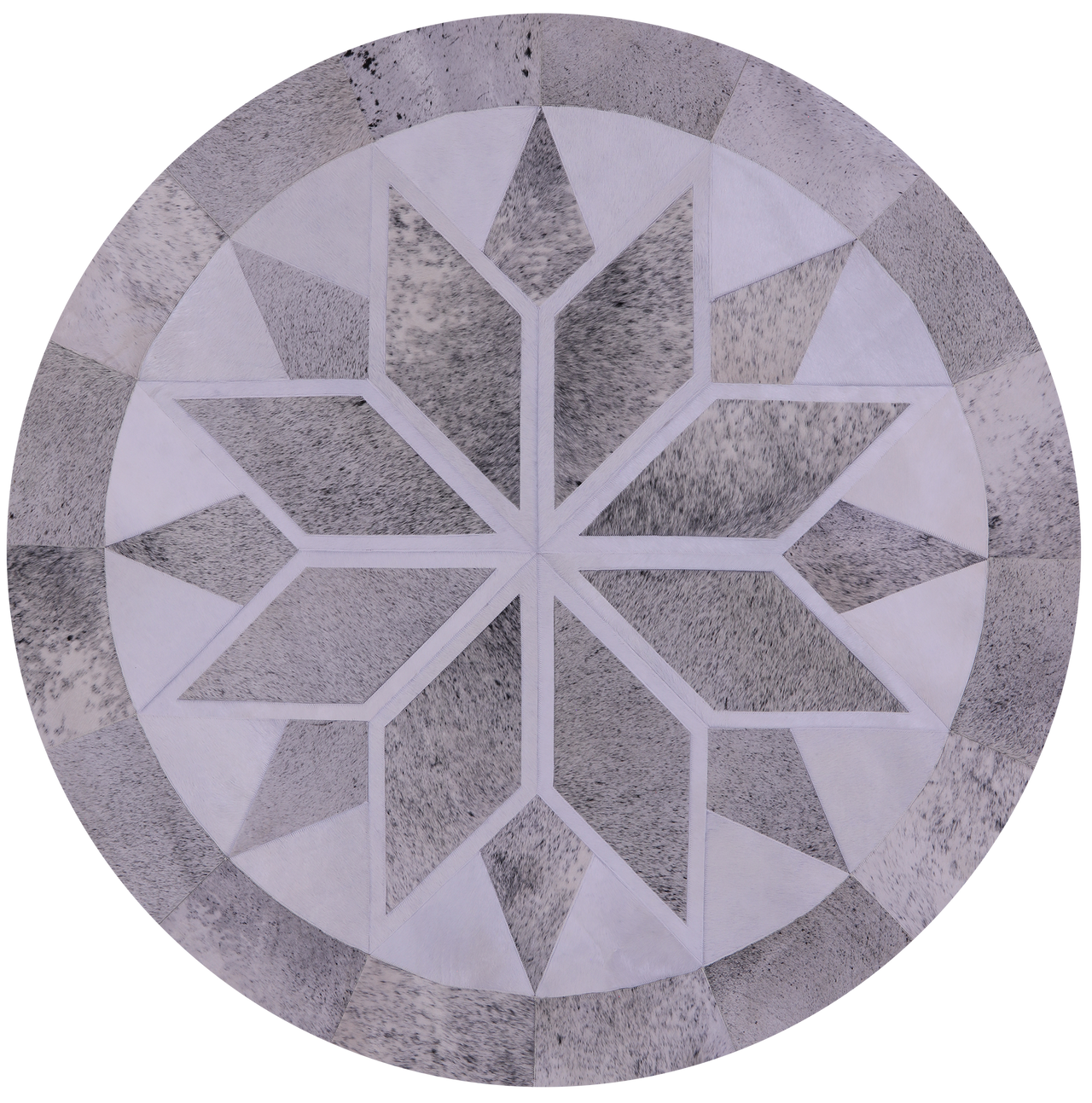 Grey & White Round Patchwork Natural Cowhide Rug - 6' 7" x 6' 7"