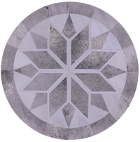 Thumbnail for Grey & White Round Patchwork Natural Cowhide Rug - 6' 7