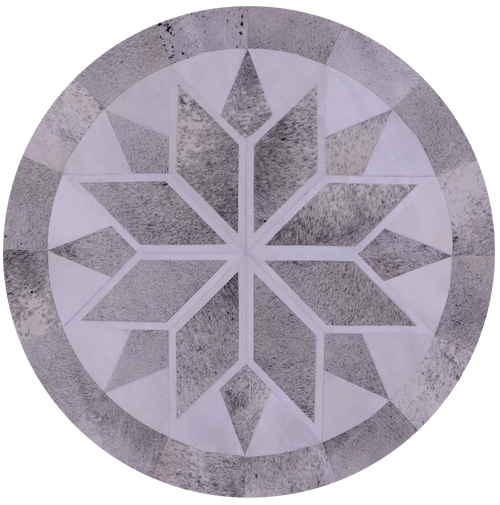 Grey & White Round Patchwork Natural Cowhide Rug - 6' 7