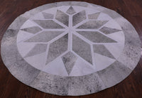Thumbnail for Grey & White Round Patchwork Natural Cowhide Rug - 6' 7