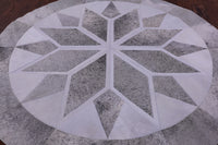Thumbnail for Grey & White Round Patchwork Natural Cowhide Rug - 6' 7