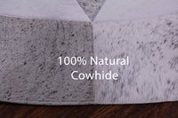 Thumbnail for Grey & White Round Patchwork Natural Cowhide Rug - 6' 7