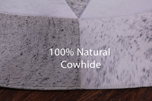 Grey & White Round Patchwork Natural Cowhide Rug - 6' 7