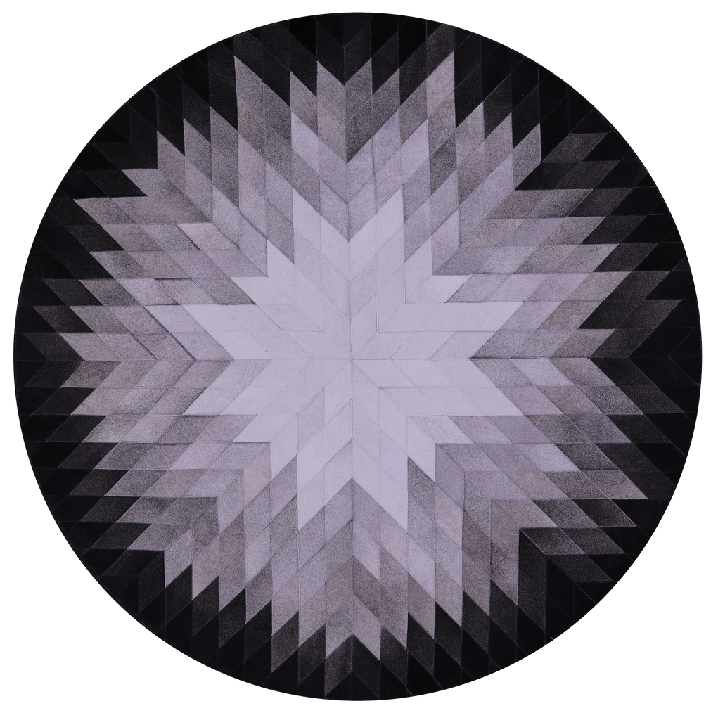 Black & White Round Patchwork Natural Cowhide Rug - 6' 7" x 6' 7"