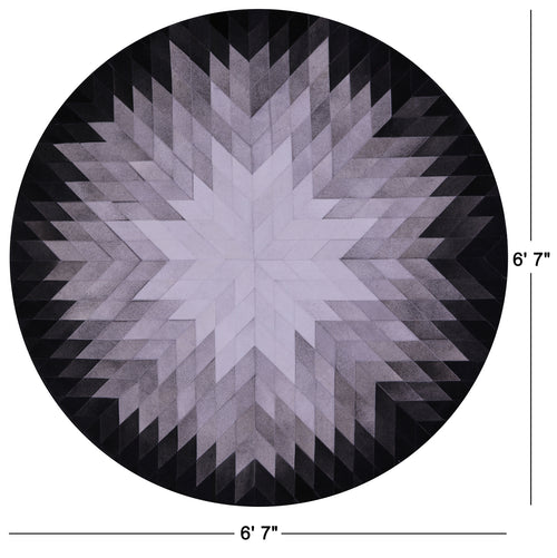 Black & White Round Patchwork Natural Cowhide Rug - 6' 7
