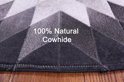 Black & White Round Patchwork Natural Cowhide Rug - 6' 7