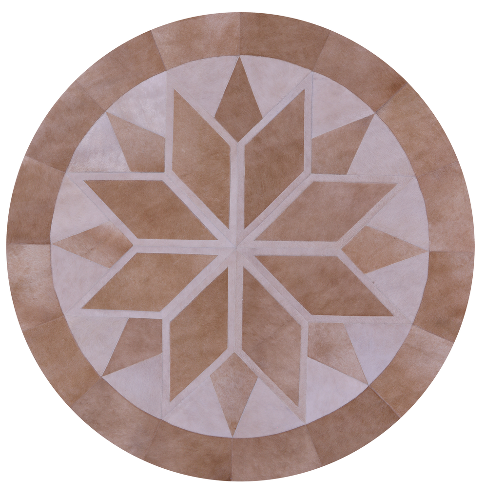 Brown Round Patchwork Natural Cowhide Rug - 6' 6" x 6' 6"