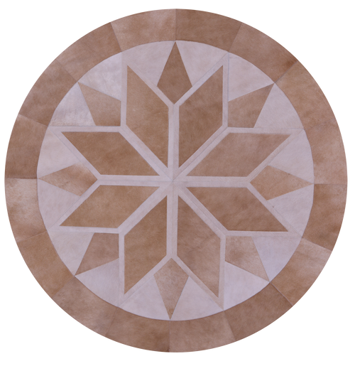 Brown Round Patchwork Natural Cowhide Rug - 6' 6