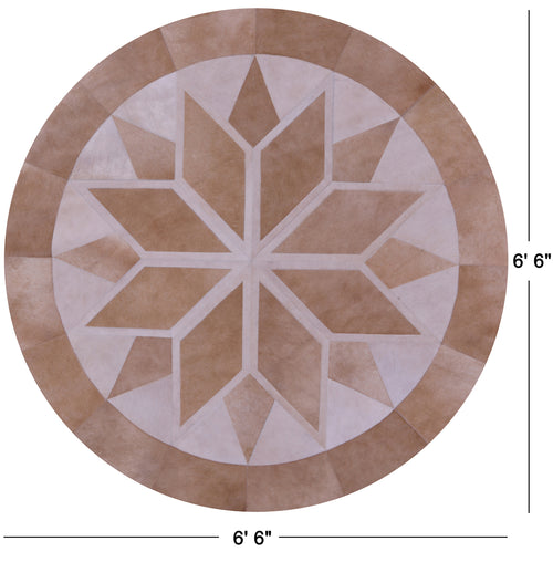 Brown Round Patchwork Natural Cowhide Rug - 6' 6