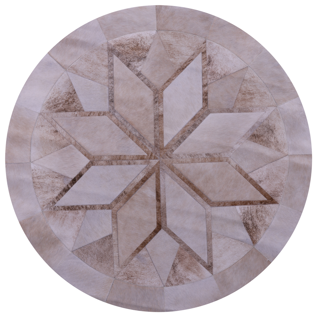 Brown Round Patchwork Natural Cowhide Rug - 5' 0" x 5' 0"