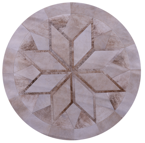 Brown Round Patchwork Natural Cowhide Rug - 5' 0